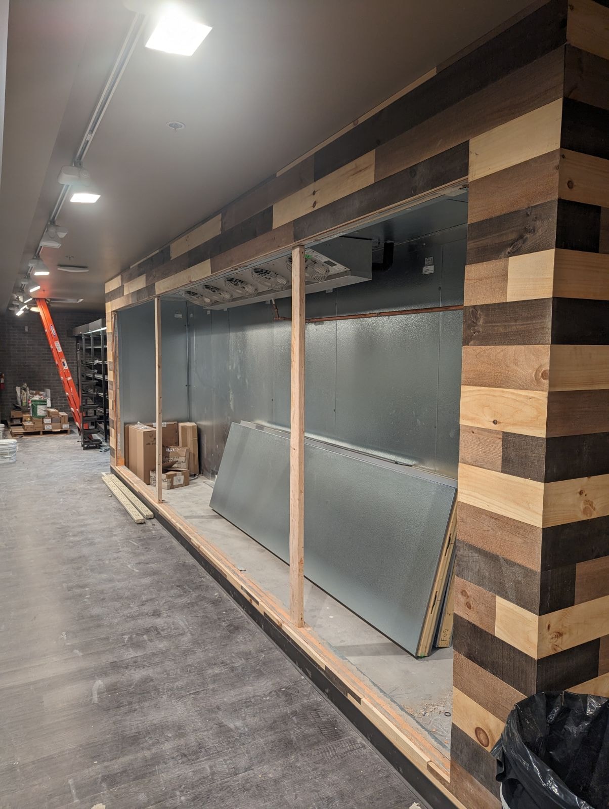 Walk-in cooler display door opening framed and ready for installation